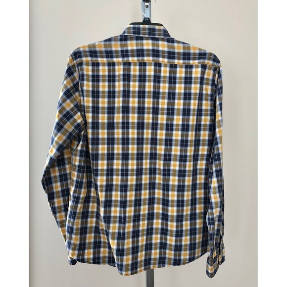 H&M T shirt men’s Size L Yellow/Blue/White Log Sleeves Collared Neck Button Down - Picture 3 of 5